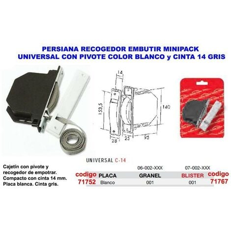 FPLUS persiana recogedor embutir blanco+cinta 14mm gris 06002001