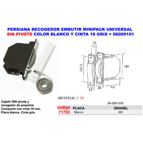 FPLUS persiana recogedor embutir blanco+cinta18 mm gris 06009101