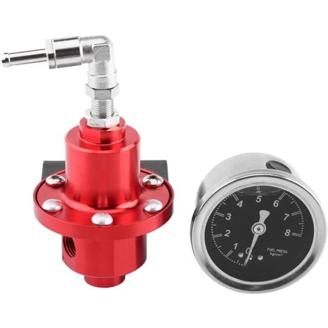 FPR Universal Adjustable Aluminum Alloy Fuel Pressure Regulator with Fuel Pressure Gauge for Car(red)