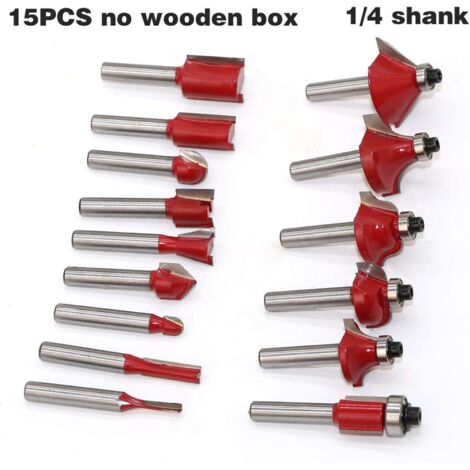 Fräser für Holzbearbeitung, Hartmetall-Fräser für Holzbearbeitung, Gravieren und Schneiden, 1/4'' 8mm Schaft, 15 Stück/Set, langlebige Produkte (Schneidkantenlänge: 6,35mm, ohne Holzbox)