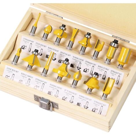 BLUEDEER Fräsersatz HM 15tgl Schaft 6mm Nutfräser Profilfräser für Oberfräse Holzfräser Fräser Bit Set mit Schraubenschlüssel