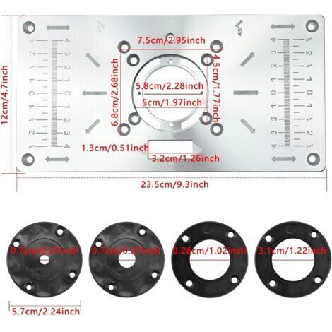 Frästisch aus Aluminium, multifunktionale Frästisch-Einlegeplatte, DIY-Fräsplatte mit 4 Ringen und Schrauben (Rot)