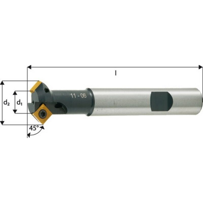 FP - Fraise à chanfreiner 45°, à arrosage interne, ø d1 min./max. d2 : 11 mm, Nombre de dents 2, ø de queue 12 mm, Dimensions l : 80 mm