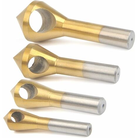 Fraise à Chanfreiner 4Pcs Foret Conique Chanfreinage Set Fraise Conique d'ébavurage pour Couper en Métal Bois et Plastique
