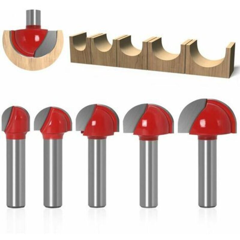Fraise à Fond Rond Bois, 5PCS Router Bits 8mm Tige 12/16/ 19/22/25mm Fraise à gorges Carbure Queue Fraise à Rainurer pour Défonceuse Outil de Coupe