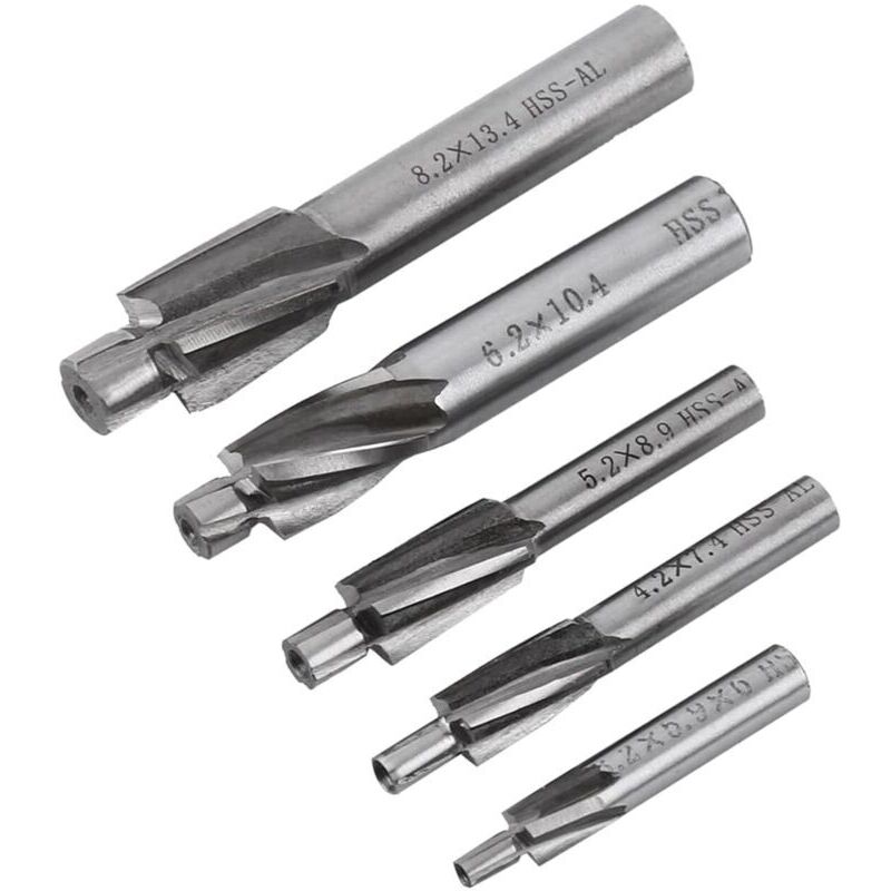 Fraise à lamer, Fraise En Bout, 5pcs Fraises Etagée HSS, Foret a Lamer Metal, M3-M8 Cutter Slot Forets Set, Coupe Foret De Forage à 4 Flûtes Pour Le