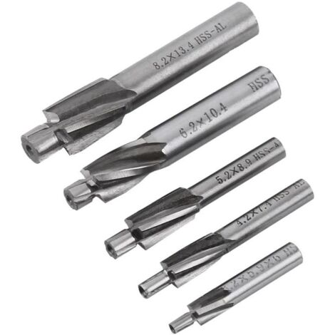 Fraise à lamer, Fraise En Bout, 5pcs Fraises Etagée HSS, Foret a Lamer Metal, M3-M8 Cutter Slot Forets Set, Coupe Foret De Forage à 4 Flûtes Pour Le Cuivre, L'aluminium, L'acier