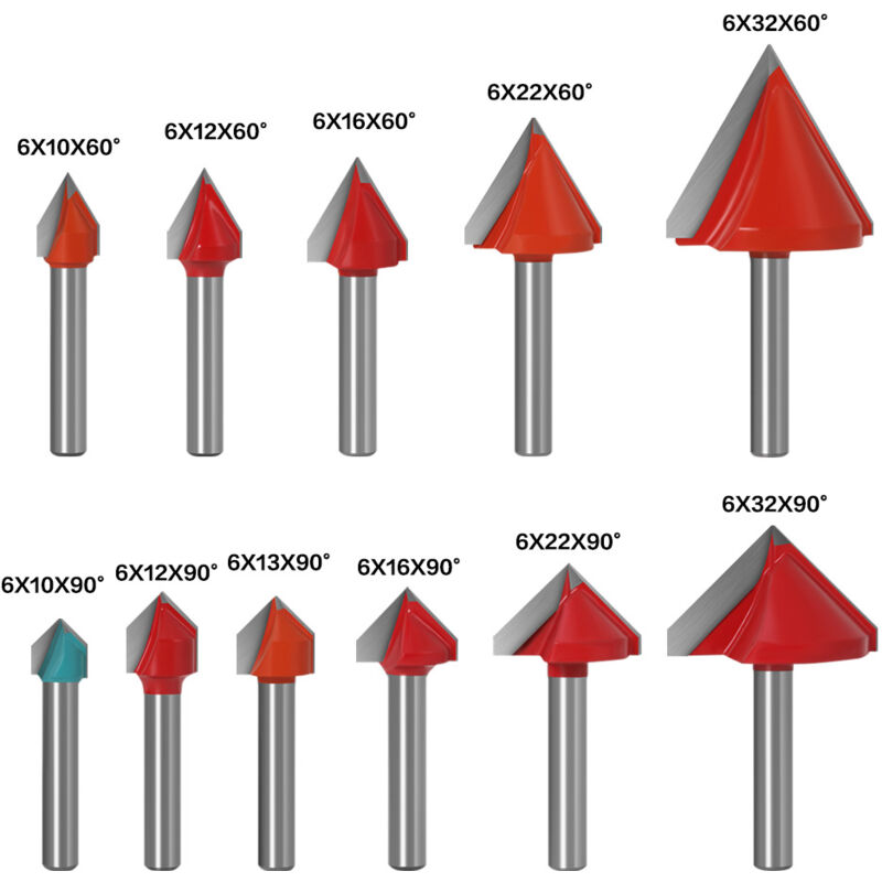 Dpzo - Fraise à rainure en v, fraise en carbure en forme de v pour gravure cnc (5 tailles pour 60 degrés, 6 tailles pour 90 degrés)