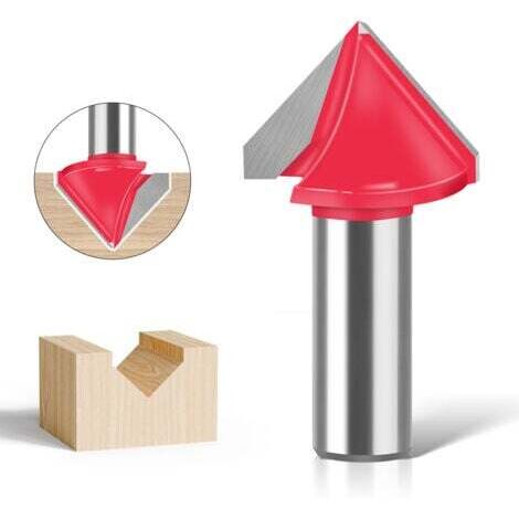 Fraise à Rainurer en Acier Tungstène Fraise en V 90 Degrés Tige de 12 mm Diamètre de 32 mm Pour Fabrication de Panneaux 3D Rouge
