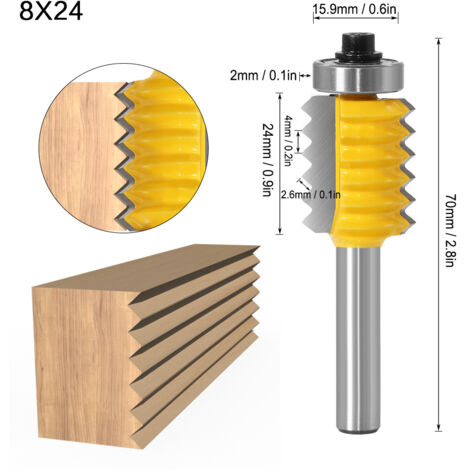 Fraise à rainurer pour bois 8 dents, type vague pour rail et montant, 8 x 24 mm, couteau de fraisage multi-lames pour travail du bois.