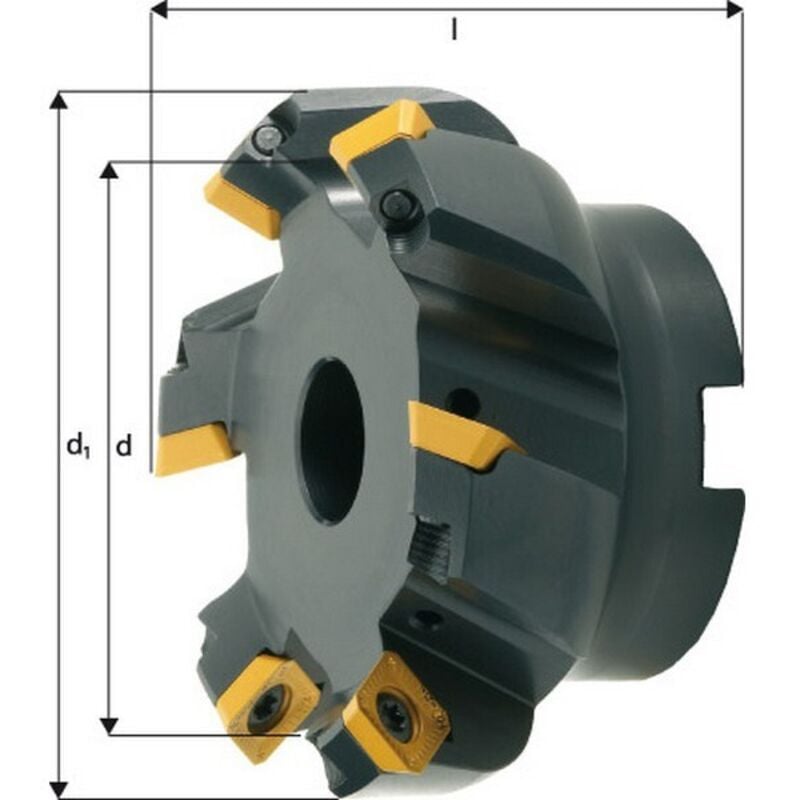 FP - Fraise à surfacer à 45° arrosage interne, ø d : 50 mm, Nombre de dents 4, ø du perçage de positionnement 22 mm, Dimensions ø d1 : 63 mm