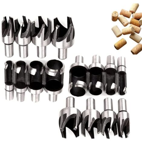 Fraise Bouchonner Bois, 16 Pièces Coupe-foret Tenon Acier Carbone, Ensemble Perceuse Conique de Griffe Mèche à Bouchon 6mm/10mm/13mm/16mm