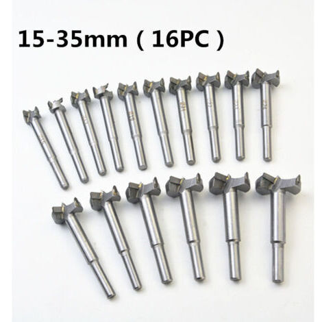 Fraise Carbure, L'installation de Portes Sphériques, Tiroirs, Mèches à Façonner Foret pour Faire Des Trous Propres à Fond Plat Dans Le Bois，Mèches Bois 16PCS (15MM - 35MM)