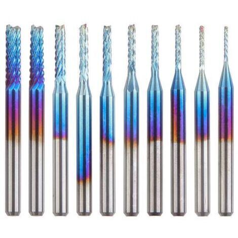 Fraise CNC 10Pcs Nano Blue Coat, 0,8-3.175 mm, queue de 1/8