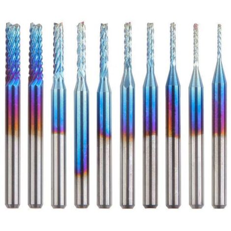 Fraise CNC 10Pcs Nano Blue Coat, 0,8-3.175 mm, queue de 1/8