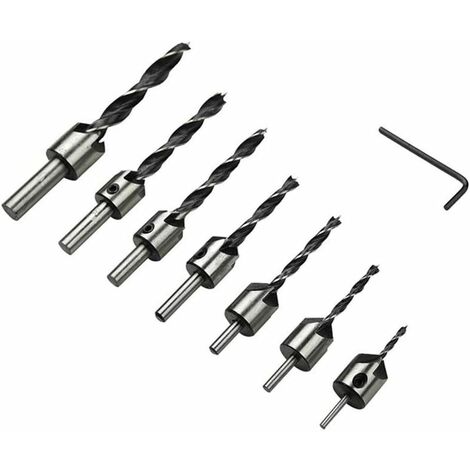 Fraise Combi Foret Alésoir Fraise Foret Outil Flte Fraise Foret Set Outils électriques Avec Clé Utiliser Aluminium et Autres Métaux Plastique ou Bois (7 Pièces)