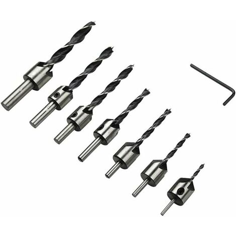 Fraise Combi Foret Alésoir Fraise Foret Outil Flûte Fraise Foret Ensemble Outils Électriques Avec Clé Utiliser Aluminium et Autres Métaux Plastique ou Bois (7 Pièces)