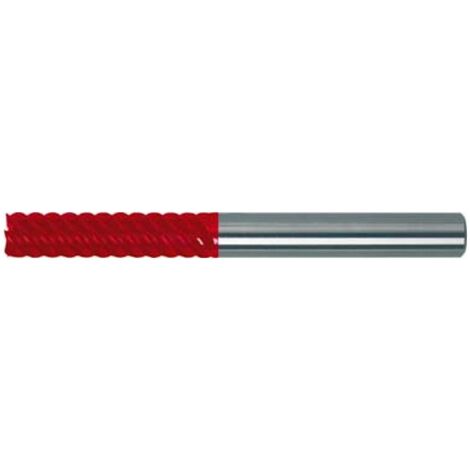 Fraise cylindrique en carbure monobloc pour l'usinage dur, extra longue, de 6 à 8 dents, de 55°, Ø d1 - h10 : 10,0 mm, Long. totale l1 100 mm