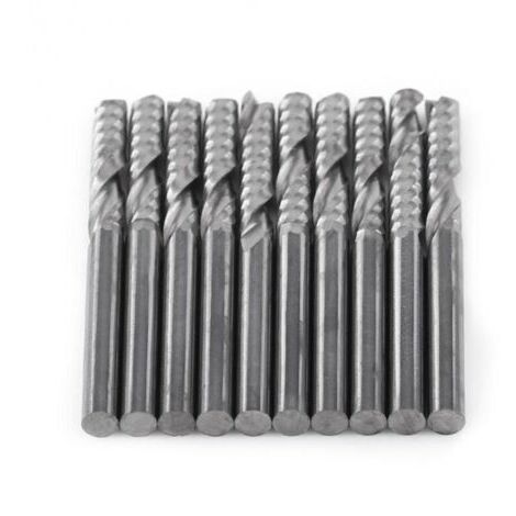 Fraise en bout 10 pièces 1/8 ”tige fraises en bout à une cannelure outil de foret carbure de tungstène routeur CNC fraises pour bois aluminium acier PVC circuits imprimés fibre de carbone acryli