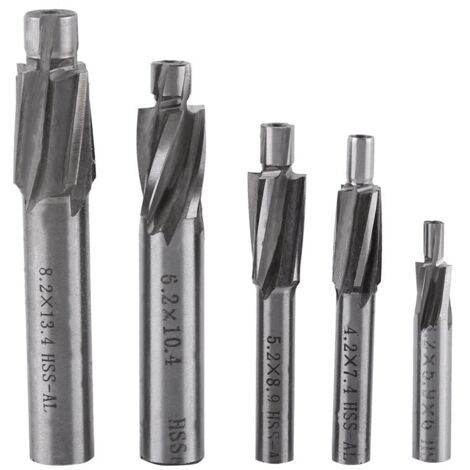 Fraise en bout, outil de foret à fente fraise en bout 5pcs M3-M8 4 flûtes HSS-AL pour le fraisage de cuivre aluminium acier fonte M3 M4 M5 M6