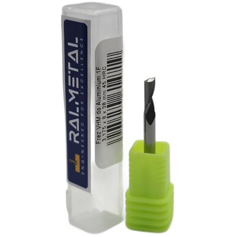 Fraise en carbure monobloc à 1 goujure pour aluminium 3,175 x 8 x 38 mm