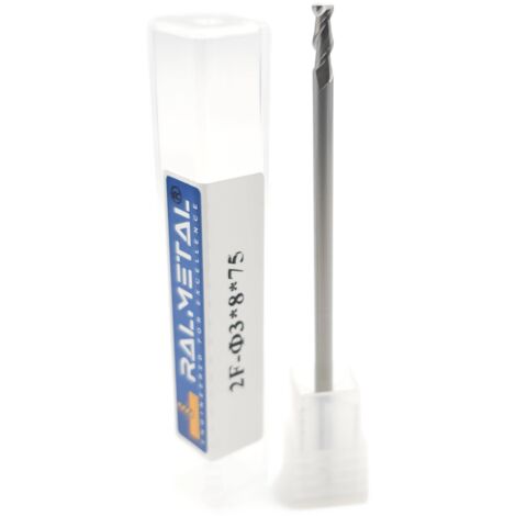 Fraise en carbure monobloc pour aluminium, 2 dents, 3 x 8 x 75 mm, dureté 45 HRC