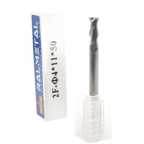 Fraise en carbure monobloc pour aluminium, 2 dents, 4 x 11 x 50 mm - 45 HRC
