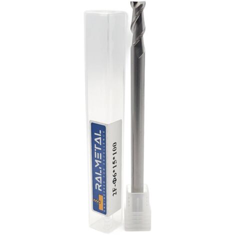 Fraise en carbure monobloc pour aluminium, 2 dents, 6 x 15 x 100 mm, dureté 45 HRC