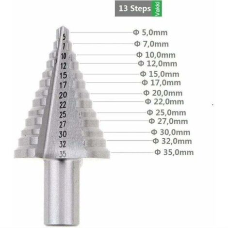 Fraise étagée, fraise à double cannelure (5 mm-35 mm), revêtement en titane, robuste, idéale pour les tournevis perçant dans l'acier, le bois, le plastique, le laiton, l'aluminium, le PVC, tige triang