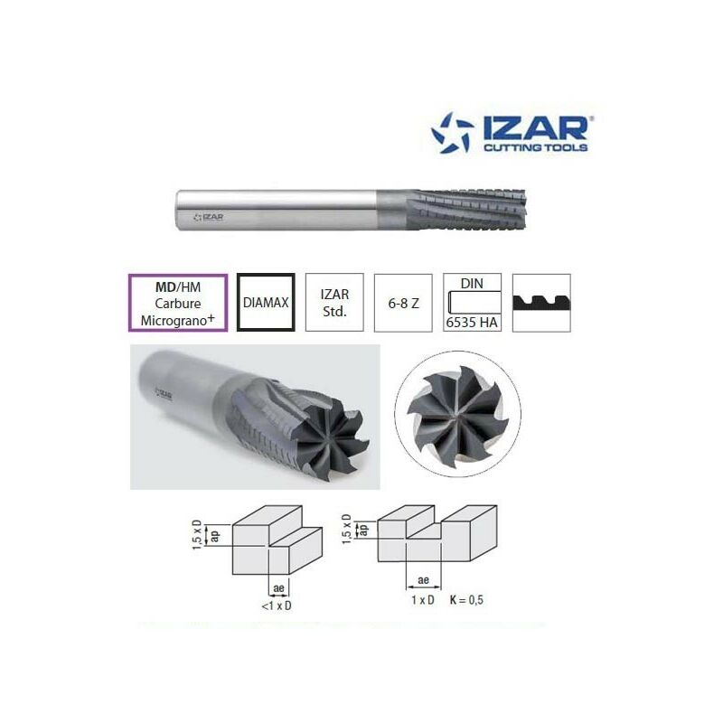 Fraise Izar carbure md/hm diamax diamanté pour fibre de carbone / verre 8.00 mm