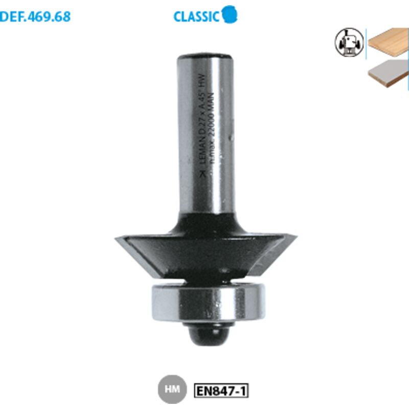 Leman - Fraise à plaquettes carbure brasées 2 coupes chanfrein avec guide à billes, queue 6 mm, diamètre 26 mm, chanfrein 30°