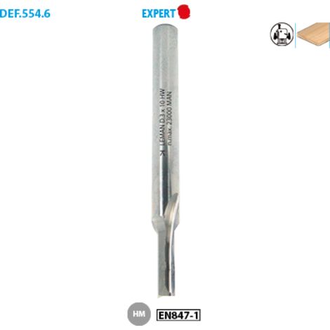 Fraise pour joint droit HM forme droite doule D. 3 mm L.U. 10 mm L.T. 70 mm Q. 6 mm - 5546.703.02 - Leman