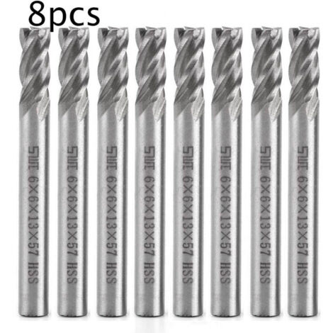 Fraise pour perceuse,Promotion, 8pcs Fraises Tours à Tige Droite 8mm HSS Metal Outil de Coupe Fraise 4 Flûtes Gravure Machine À Fraiser CNC Outil ensemble