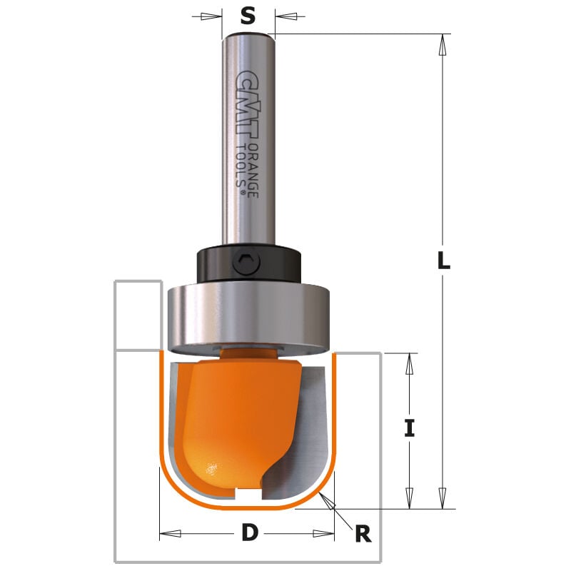 CMT - 851.002.11B fraise pour tasses et assiettes hw avec roulement S=6,35 D=11,1X12,7X54 R=3,