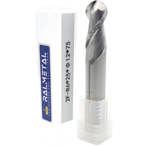 Fraise sphérique pour aluminium, VHM, Fi12, R6 x 25 x 75 mm, 45 HRC