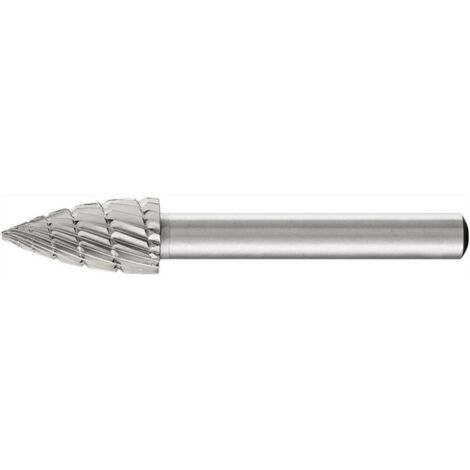 Fraise sur tige de 6 mm, en acier à coupe rapide, forme ogive à bout pointu K, denture 3, Forme : K 1020, Ø de la tête 10 mm