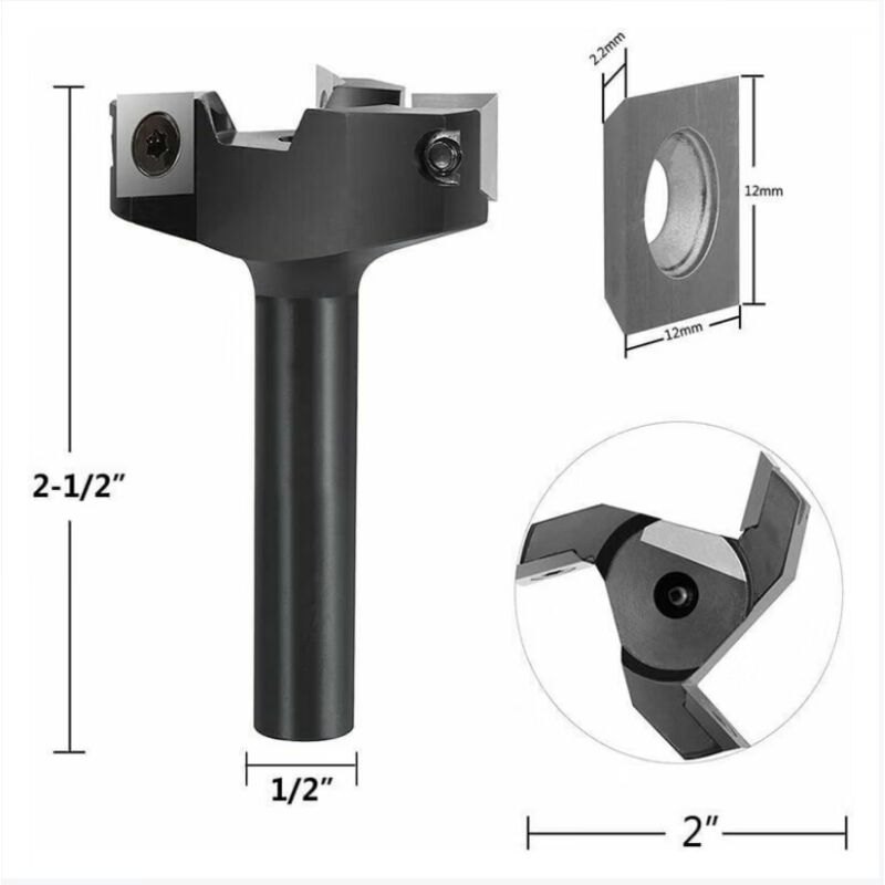 Aafgvc - Fraise à Surfacer 12 mm Tige 60 mm Diamètre de Coupe avec 3 Inserts Fraise a Bois Defonceuse Fraise a Raboter Fraise Surfacage