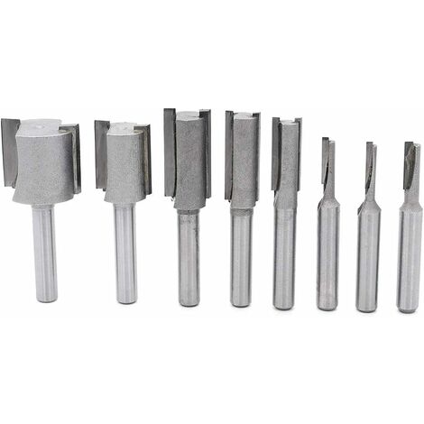Fraises à rainurer 8Pcs 1/4" Tige droites/Dado Router Bit Set, Fraises Droites Dado Set Fraise à Bois Routeur à Coupe Droite Flush Trim Pattern Router DENUOTOP