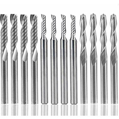 Fraises à rainurer Fraise en carbure de tungstène 12 PCS, 4 PCS 1/8 "pour fraises CNC Outils à double cannelure + 8 fraises à 1 arête simple PCS (2 types) pour nylon, résine, ABS, acrylique, PVC, MDF