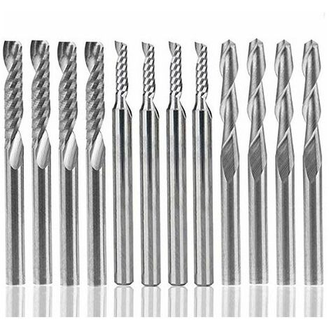 Fraises à rainurer Fraise en carbure de tungstène 12 PCS, 4 PCS 1/8 "pour fraises CNC Outils à double cannelure + 8 fraises à 1 arête simple PCS (2 types) pour nylon, résine, ABS, acrylique, PVC, MDF