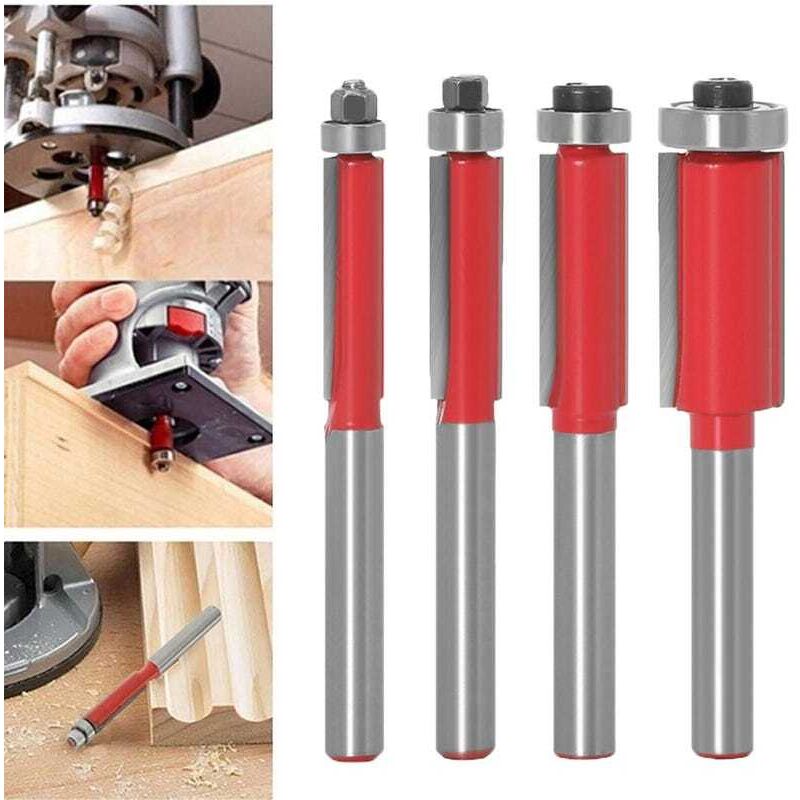 Fraises affleurantes 6 mm avec roulement - Set de 4 mèches en carbure, finition propre et précise sur bois, panneaux et stratifié