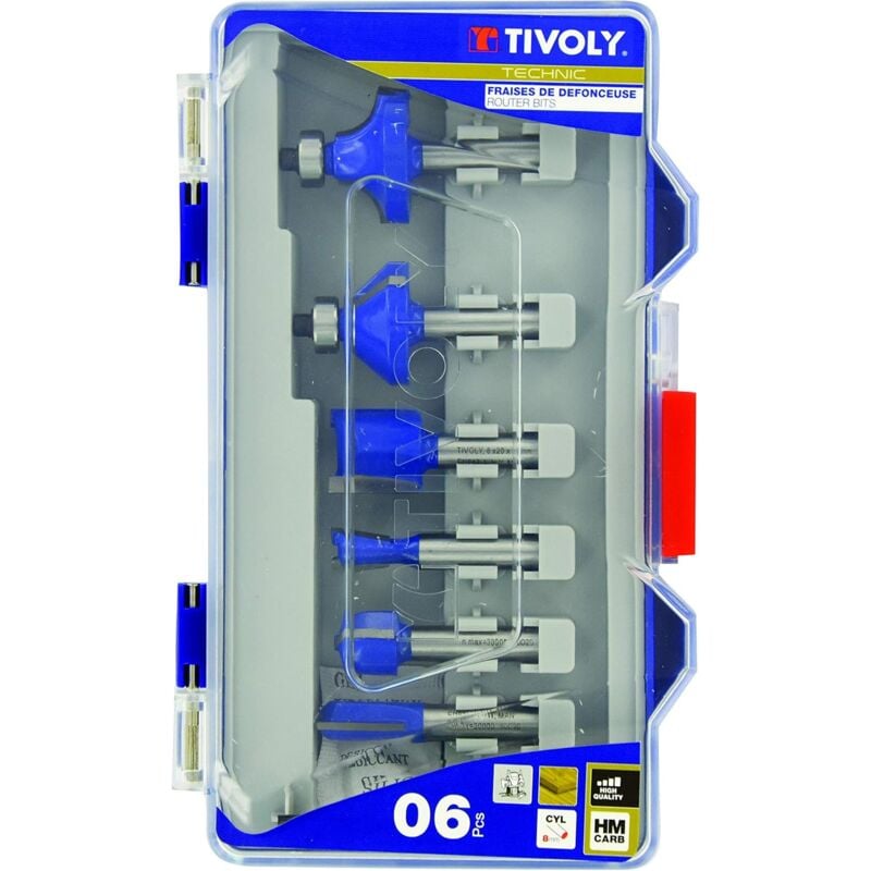 Tivoly - Coffret de 6 fraises de défonceuse de formes assorties - Queue 8mm