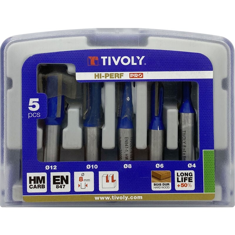 Tivoly - Fraises de défonceuse droite à rainurer, Gris, Set de 5 Pièces