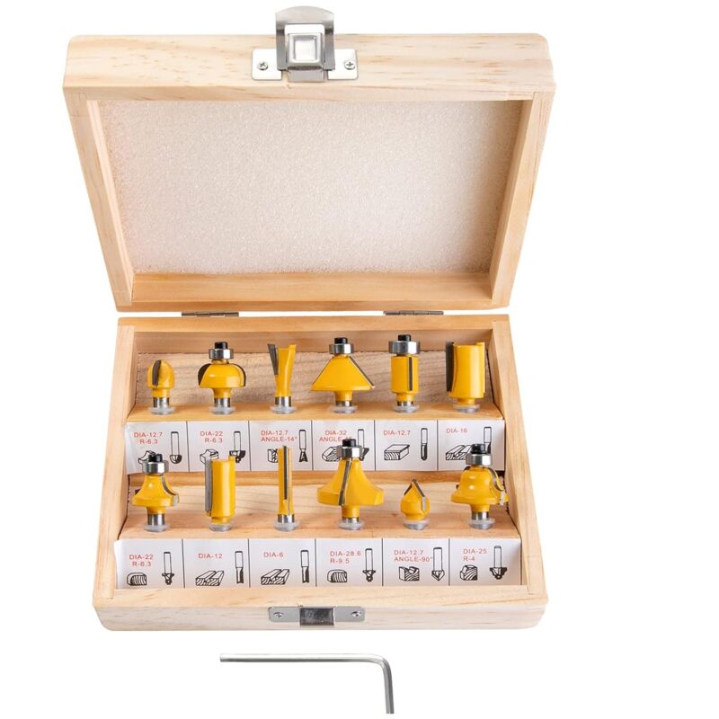 Fraises Defonceuse 6.35mm, 12 Pièces Fraises à Rainurer en Acier au Tungstène Droites Tige de 6.35mm 1/4', Fraise de Rainure Set Cutter en Bois de