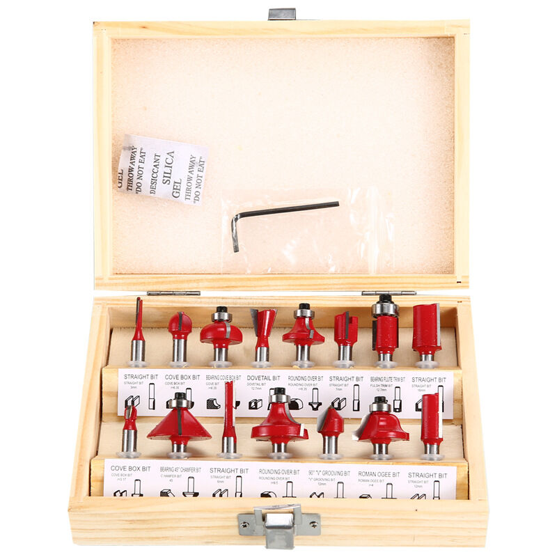 Fraises Defonceuse 6.35mm. Coffret de 15 Fraises Tige de 6.35mm 1/4', Coupe-outils pour Travail Bois à Pointe en Carbure de Tungstène, Tige Forets en