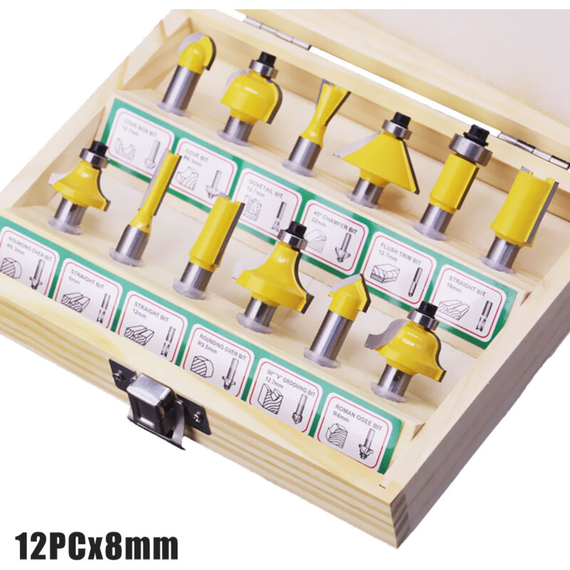 Fraises Defonceuse 8mm, Coffret de 15 Fraises à Rainurer Bois en Carbure de Tungstène, Professionnelles Pour le Travail du Bois, Kit Fraise