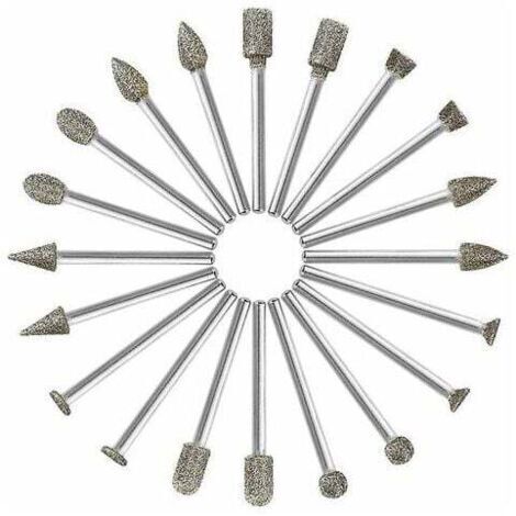 Fraises Diamant, 20Pcs Fraise Rotative Diamant (Foret/Tête/Pointe Diamantée) avec 3mm Tige pour Dremel Outil Rotatif (Meulage, Polissage, Gravure de Bricolage),Superma