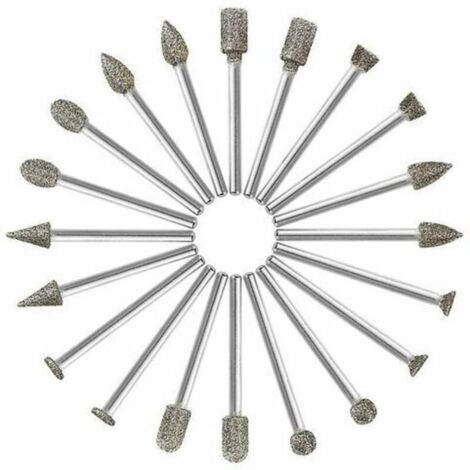 Fraises Diamant, 20Pcs Fraise Rotative Diamant (Foret/Tête/Pointe Diamantée) avec 3mm Tige pour Dremel Outil Rotatif (Meulage, Polissage, Gravure de Bricolage),Superma