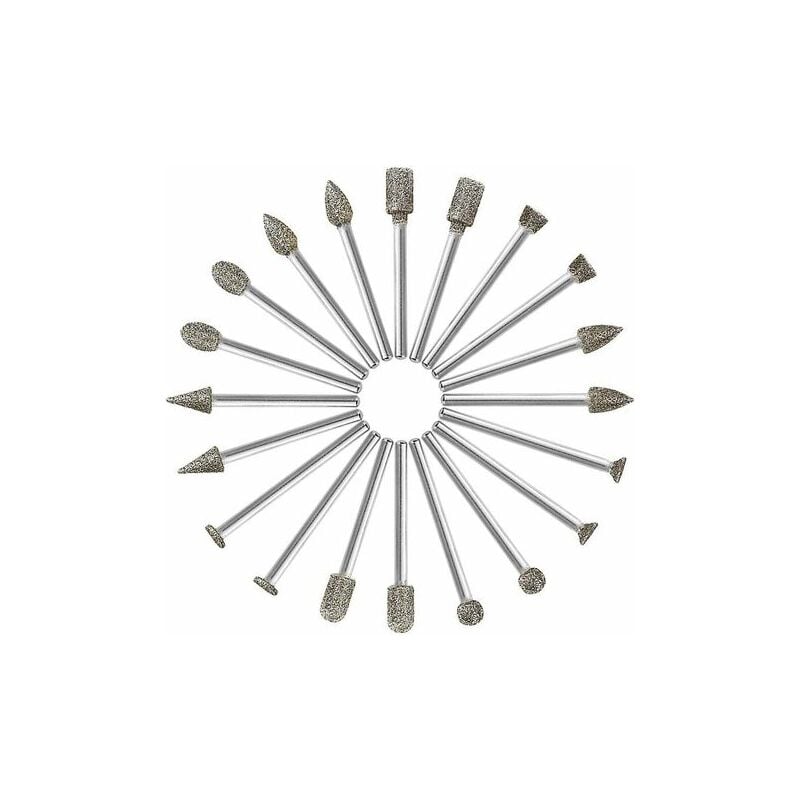 Ikodm - Fraises Diamant, 20Pcs Fraise Rotative Diamant (Foret/Tête/Pointe Diamantée) avec 3mm Tige pour Dremel Outil Rotatif (Meulage, Polissage,