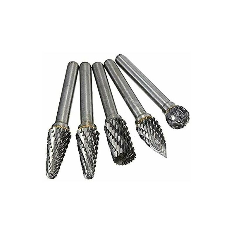 Lucky-88 - Fraises Diamant, 5 pcs 6mm Queue Tête Tungstène Carbure Double Coupe Rotary Burr Set Pour Travail du Bois Gravure Die Grinder Carving Burr